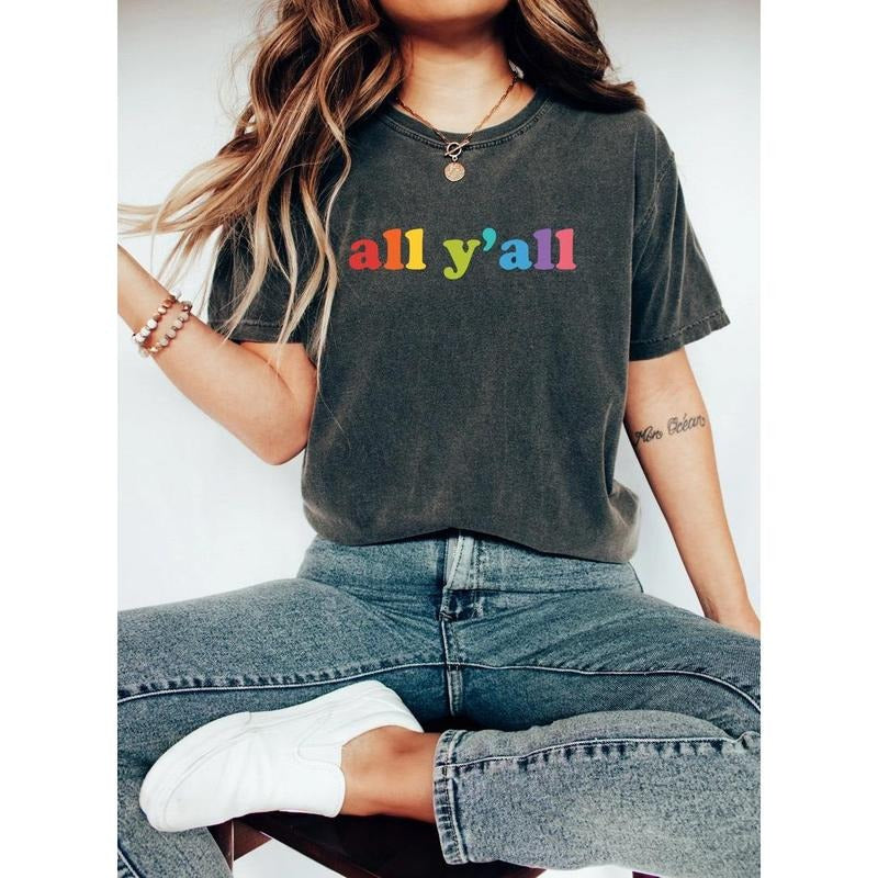 Y'all Rainbow Pride Shirt, LGBT Gifts, Pride Parade Outfits, Equality Pride Shirt, LGBTQ Ally Gay Pride Retro Shirt...