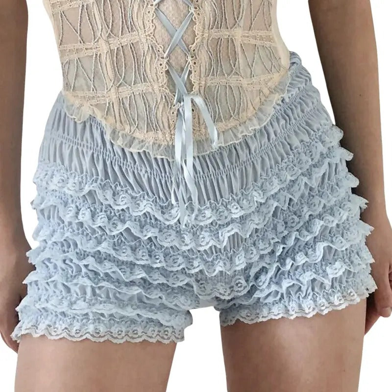 Y2k Girls Lace Ruffle Shorts Women Sexy Lolita Pettipants Coquette Boy Shorts High Waist Paiamas Bottoms for Halloween Christmas Party