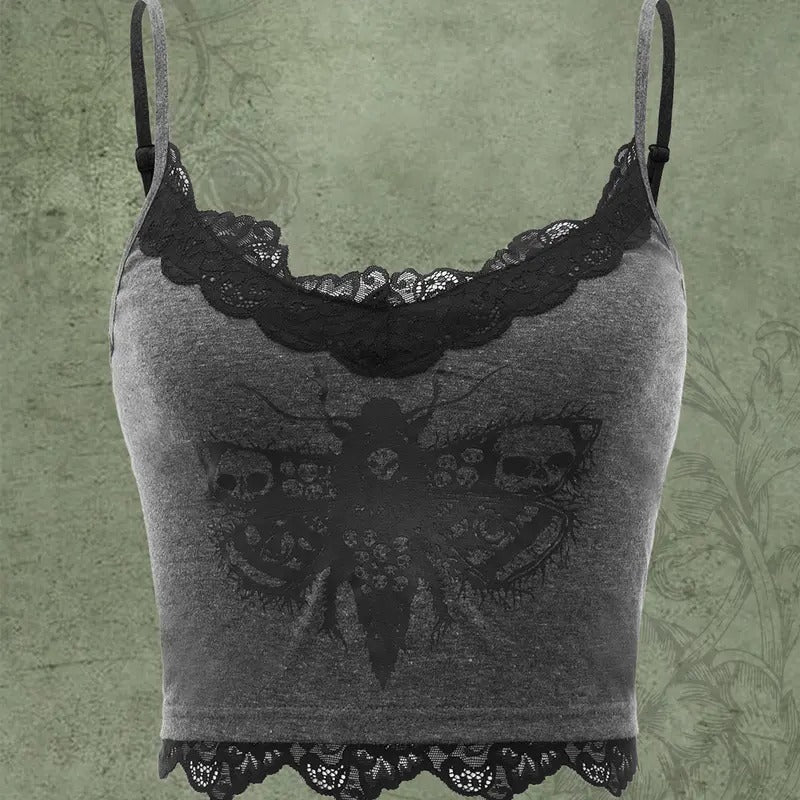 Y2k Gothic Lace Trim Cami Crop Top Sleeveless Tank Tops Camisole Clubwear Outfit