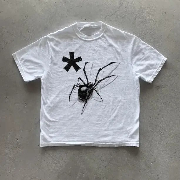 Y2k Spider T-Shirt, Vintage Graphic Tees Gothic Grunge Y2k Emo Scene Amity Affliction Style Clothes Men Women Streetwear