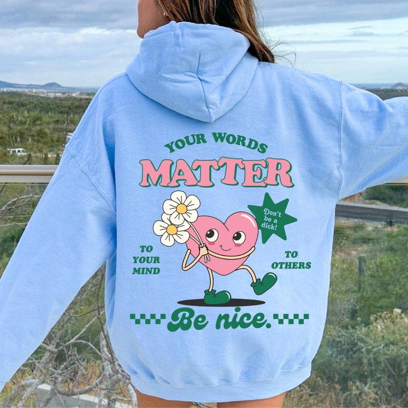 YOUR WORDS MATTER MENTAL HEALTH HOODIE (Hoodie Sweatshirt, Unisex Fit, Causal Sweatshirt Unisex Jumper)) Cotton Casual Crewneck Womenswear Comfortable Overall Preppy Retro Style Sweaters Tops Underwear Winter