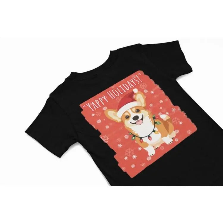 Yappy Holidays Corgi Dog shirt, Quirky dog humour themed Christmas apparel, Funny dog Hoodie, Festive season holiday gift Made in USA