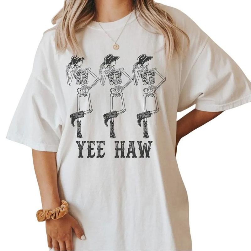 YeeHaw Howdy Shirt, Dancing Skeleton Cowboy Tee, Boho Tee, Country Music Tee, Country Western Cowgirl Sweatshirt Hoodie Unisex Cotton Womenswear