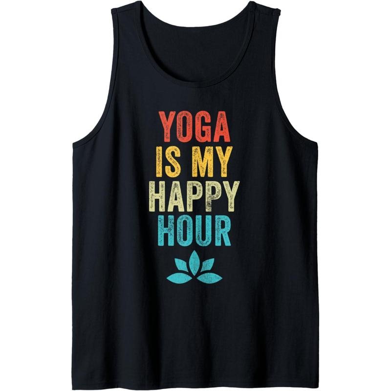 Yoga Is My Happy Hour Meme Vintage Funny Yoga Saying Tank Top MADE IN USA