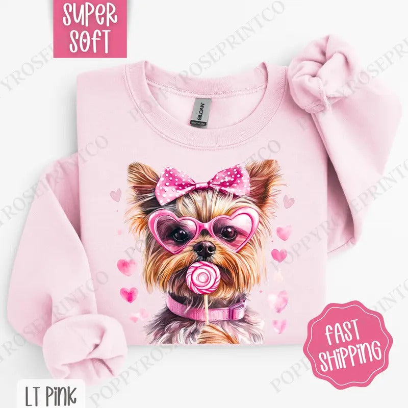 Yorkie Valentine Sweatshirt, Dog Valentine's Day Crewneck, Cute Women's Sweater T-Shirts, Hoodie | WearSparks.com
