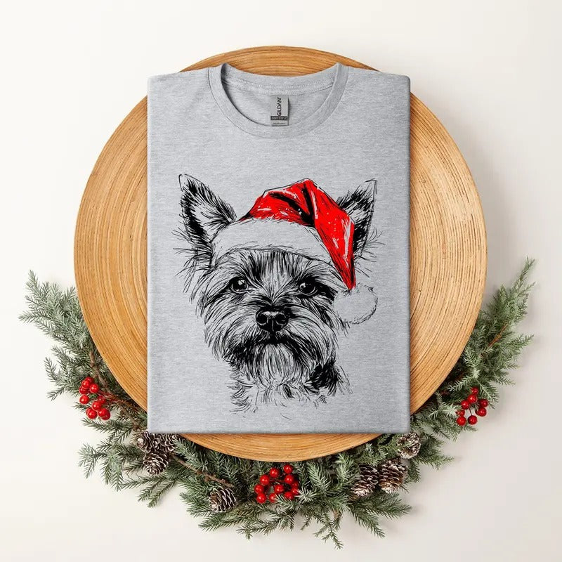 Yorkie, Santa, Yorkshire Terrier Dog, Christmas, Dog Lover, Pet T-Shirt, Soft Style Tee, Women's Graphic Tshirt Hoodie,...
