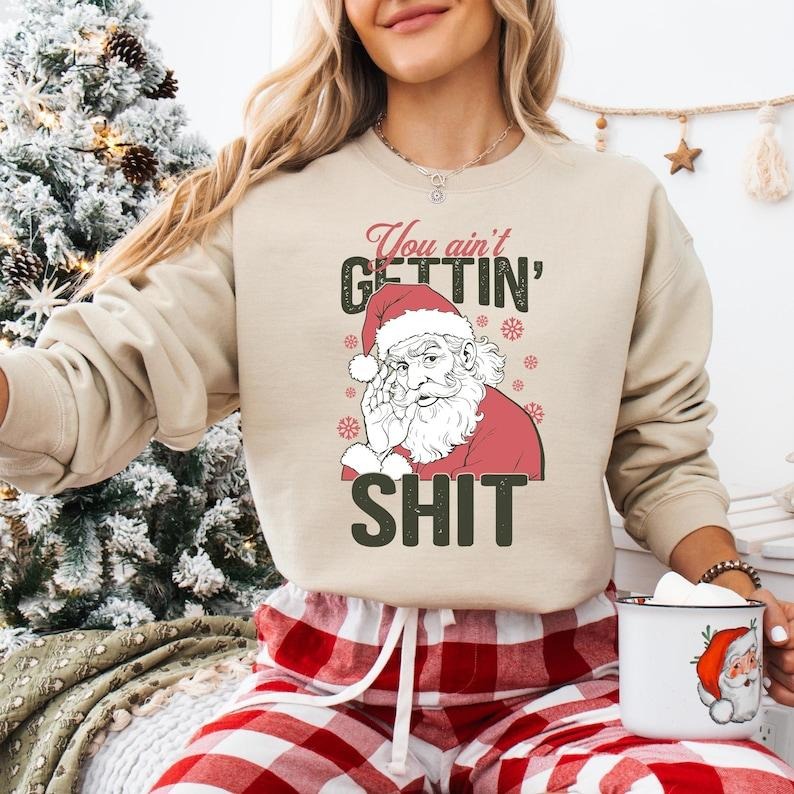 You Ain't Getting Shit Sweatshirt, Funny Santa Christmas T-shirt, Naughty Santa Claus Tee, Adult Humor Christmas Shirt, Christmas Gifts