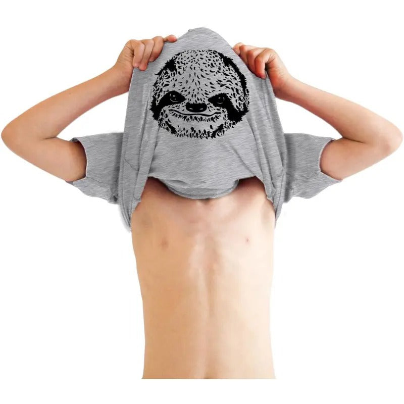 Youth Ask Me Why I'm Lazy T Shirt Funny Flipup Zoo Animal Sloth Tee For Kids Funny T Shirts Animal Tops for Kids Funny Flip Short Sleeve Novelty Tees for Kids Light Grey