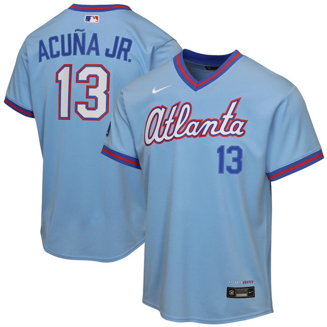 Youth Atlanta Braves #13 Ronald Acuña Jr. Powder Blue 2026 City Connect Stadium Stitched