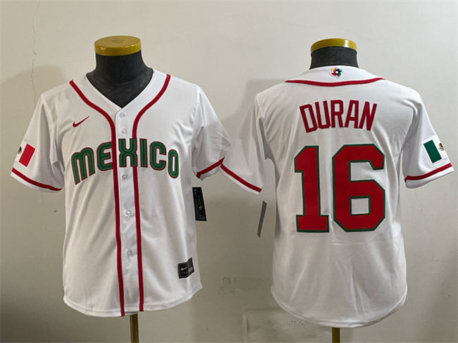 Youth Mexico Baseball #16 Jarren Duran White 2026 World Baseball Classic Home Stadium