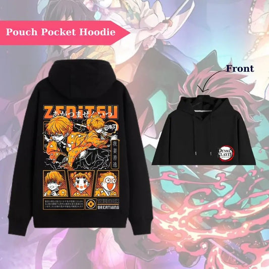 "Zenitsu Demon Slayer Hoodie, Dynamic Lightning Breathing Design, Perfect for Anime Fans, Casual Graphic Tee