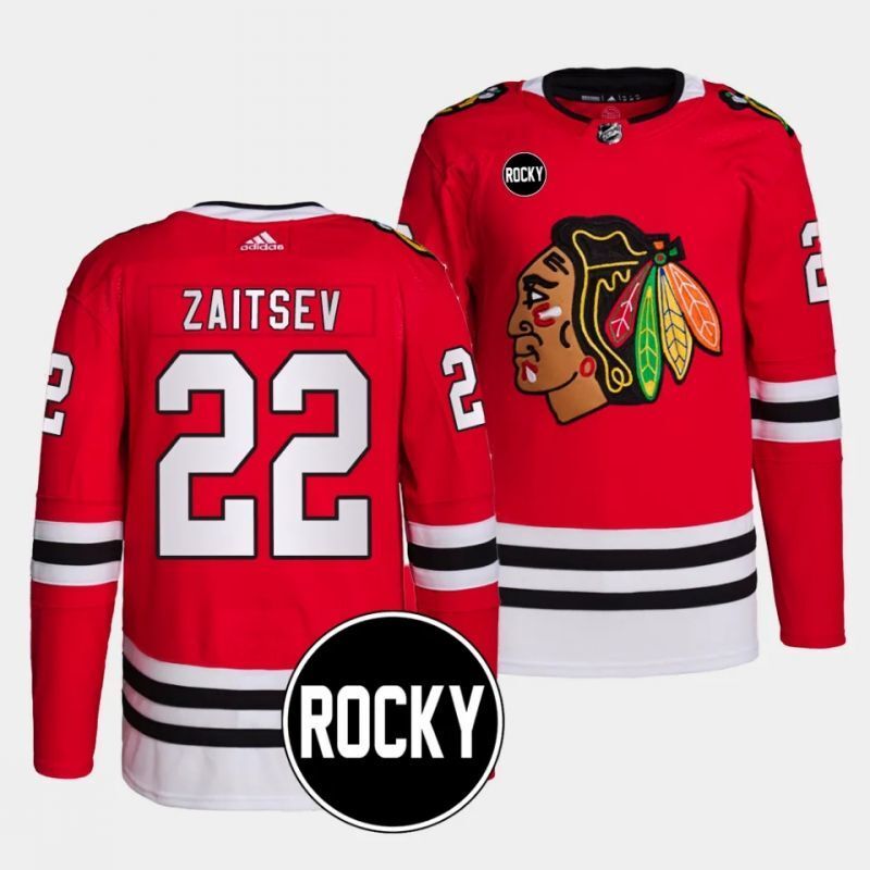 chicago blackhawks #22 nikita zaitsev 2023-24 authentic home red rocky patch jersey