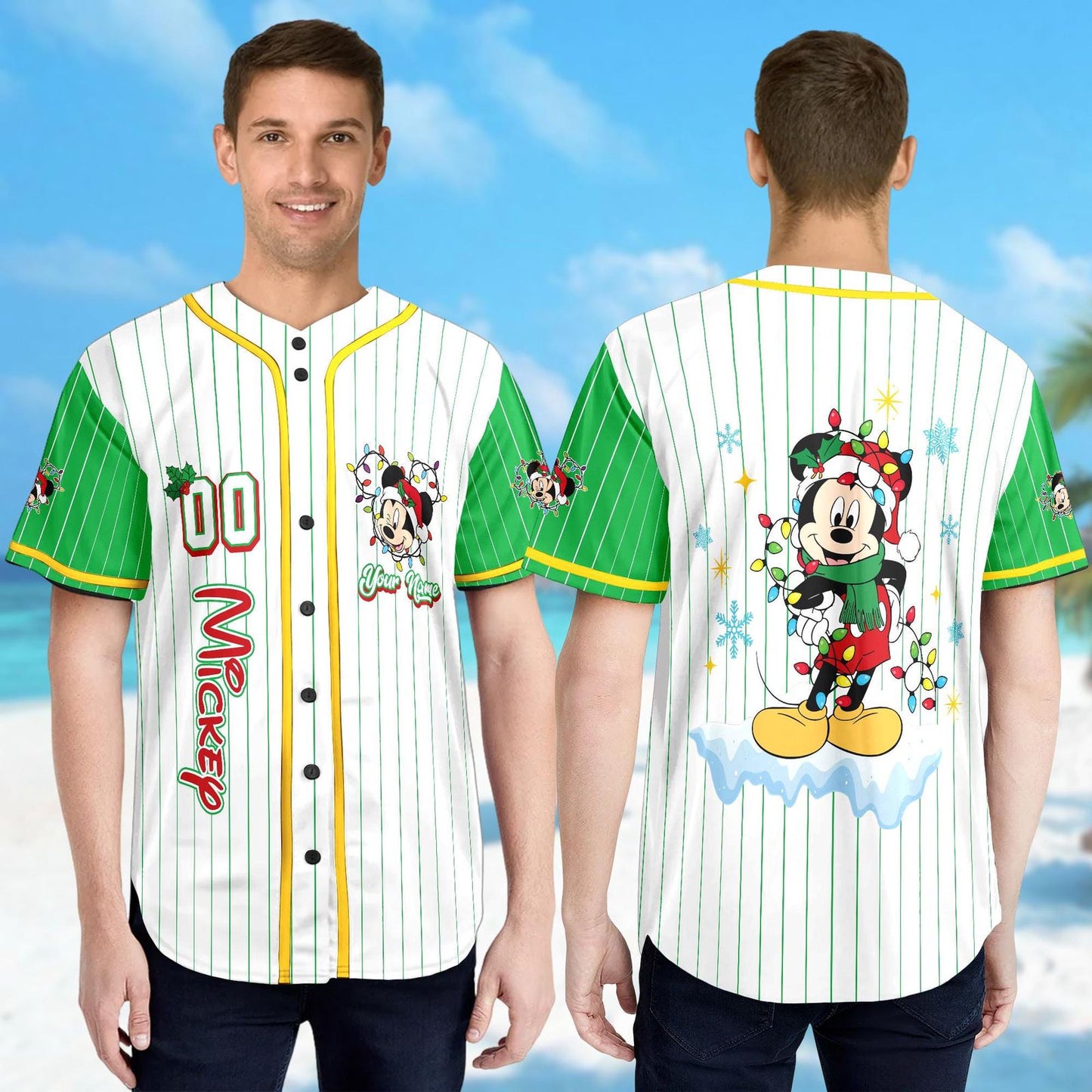 Custom Mickey Mouse Christmas Baseball Jersey - Festive Mickey Xmas Holiday Shirt for Magic Kingdom Team - Bafud