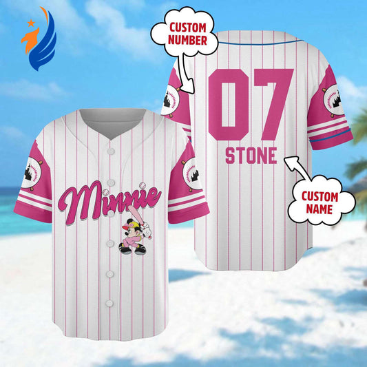 Custom Minnie Mouse Baseball Jersey - Perfect Minnie Basketball Jersey for Team Mickey Movie Trip Shirt & Magic Kingdom Character Birthday Gift For Her - Bafud