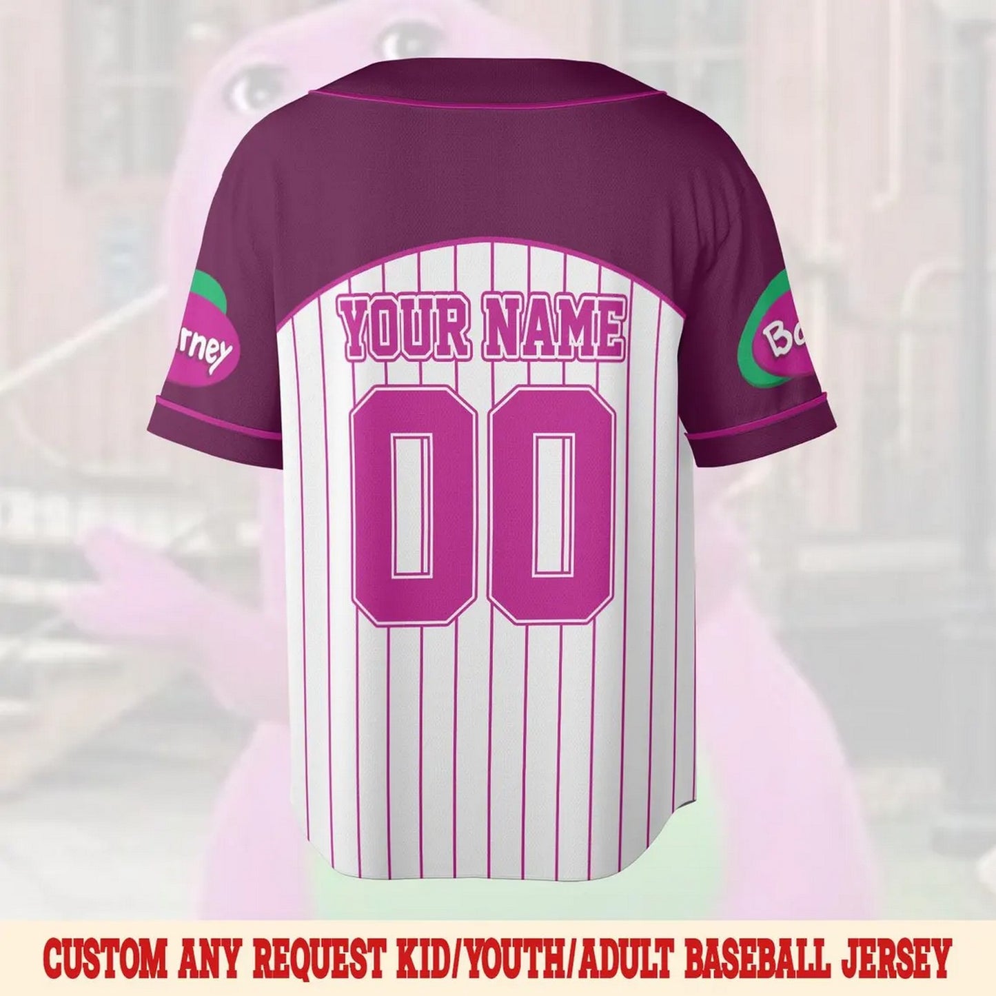 Custom Name And Number Barney And Friends White Puple Baseball Jersey