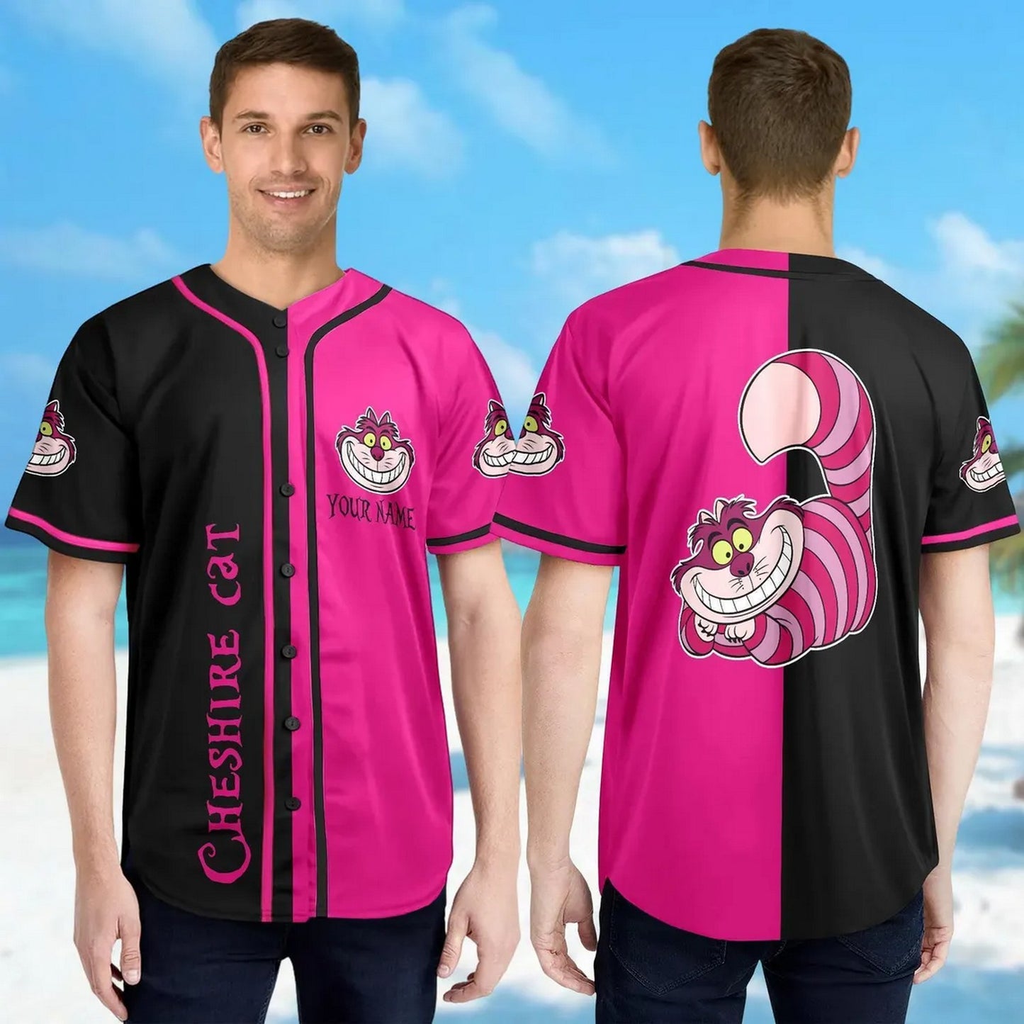 Custom Name Cheshire Cat Alice The Wonderland Black Pink Baseball Jersey T-Shirts, Hoodie, Sweatshirt (Image 2)