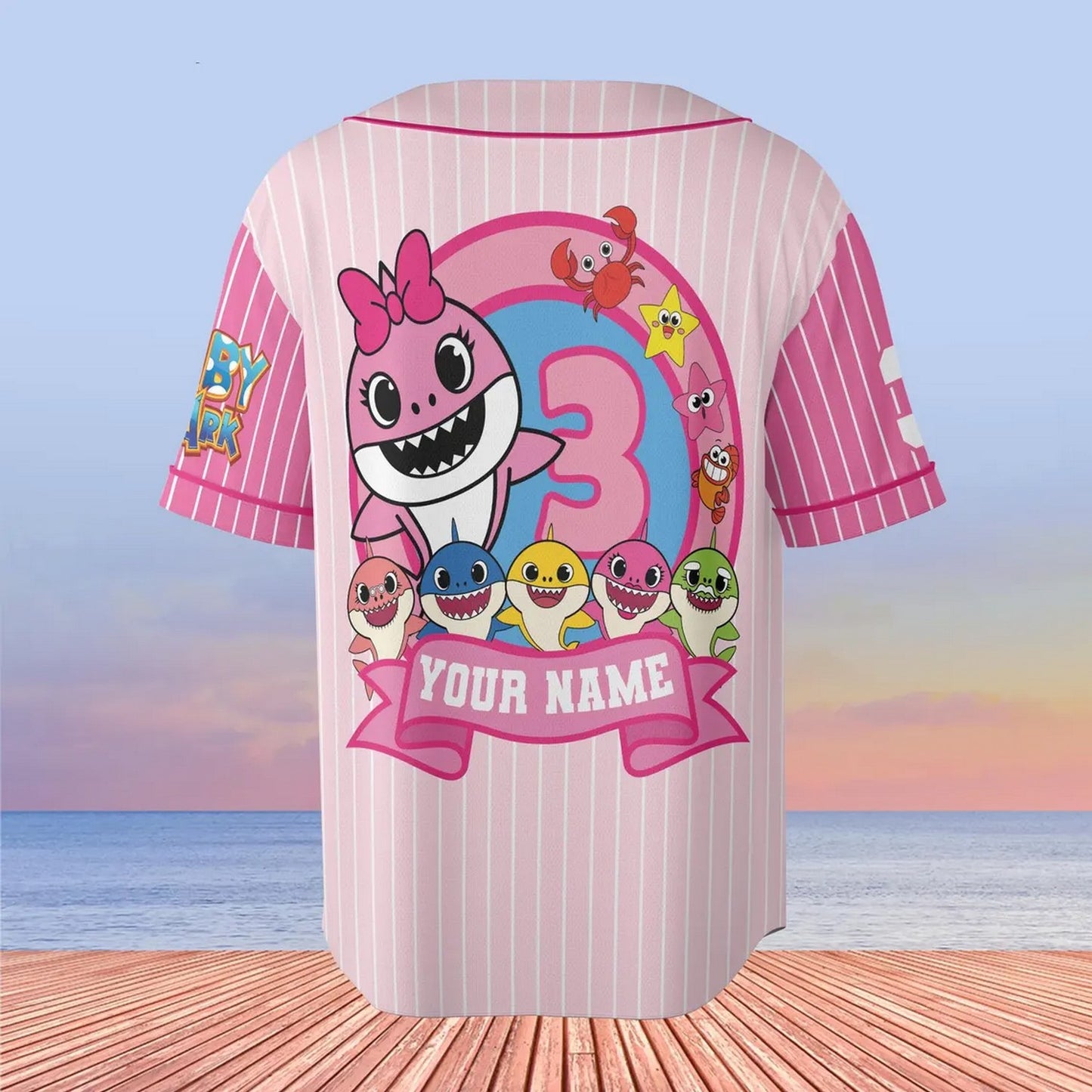 Custom Name And Number Cute Baby Shark Pink Baseball Jersey