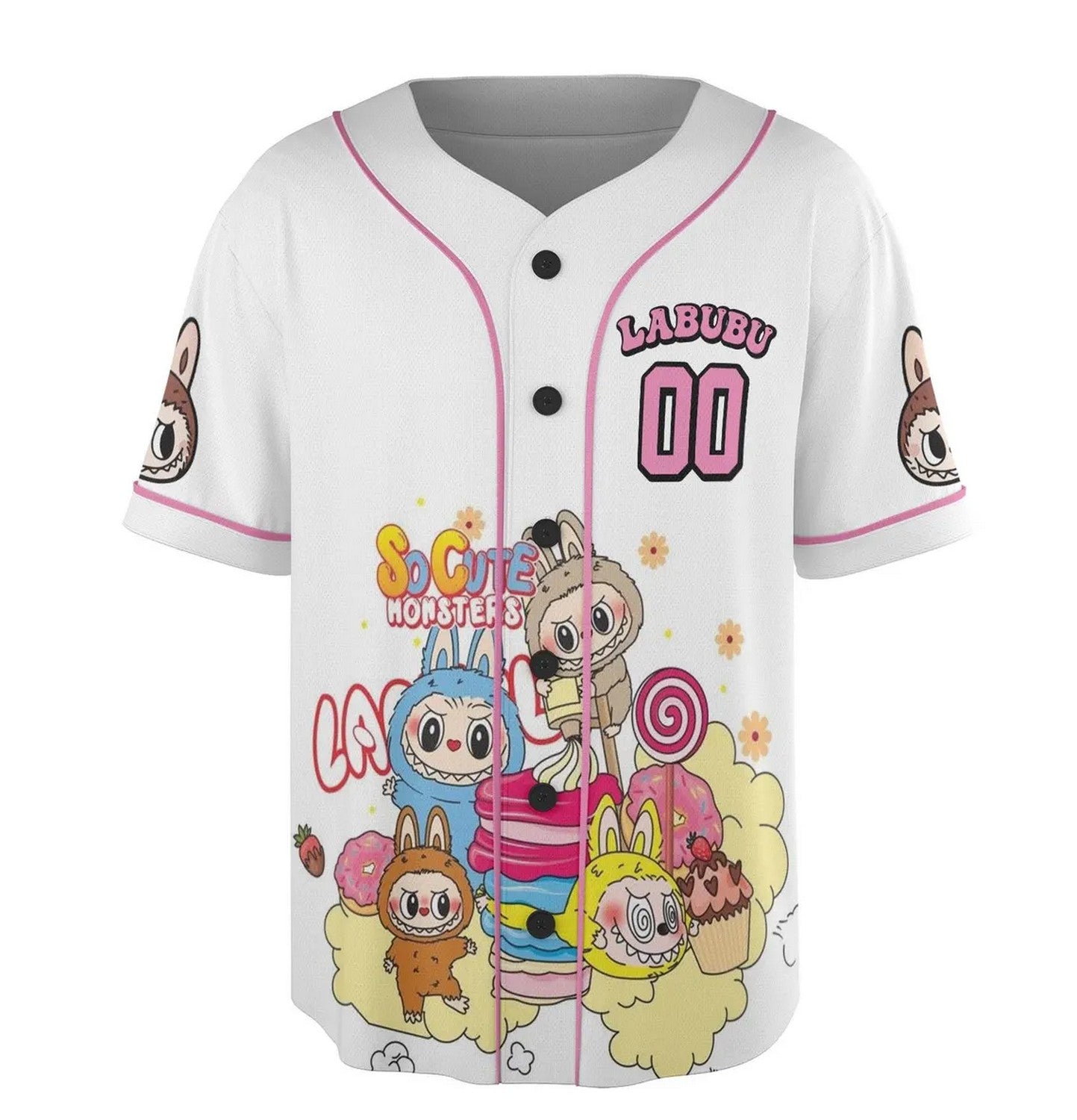 Custom Name And Number Labubu And Cake Milk Tea Simple White Baseball Jersey T-Shirts, Hoodie, Sweatshirt (Image 2)