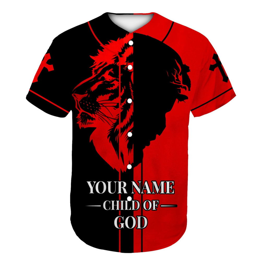 Custom name Child Of God Red and Black Christians Baseball Jersey | Colorful | Adult Unisex | S - 5XL Full Size - Aopprinter