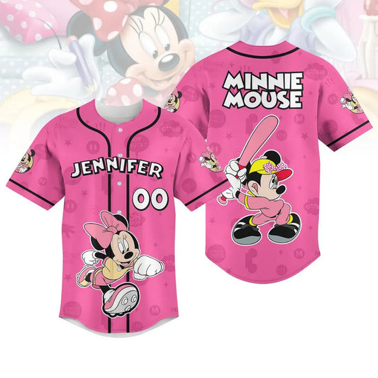 Custom Name Funny Minnie Mouse Pink Baseball Jersey