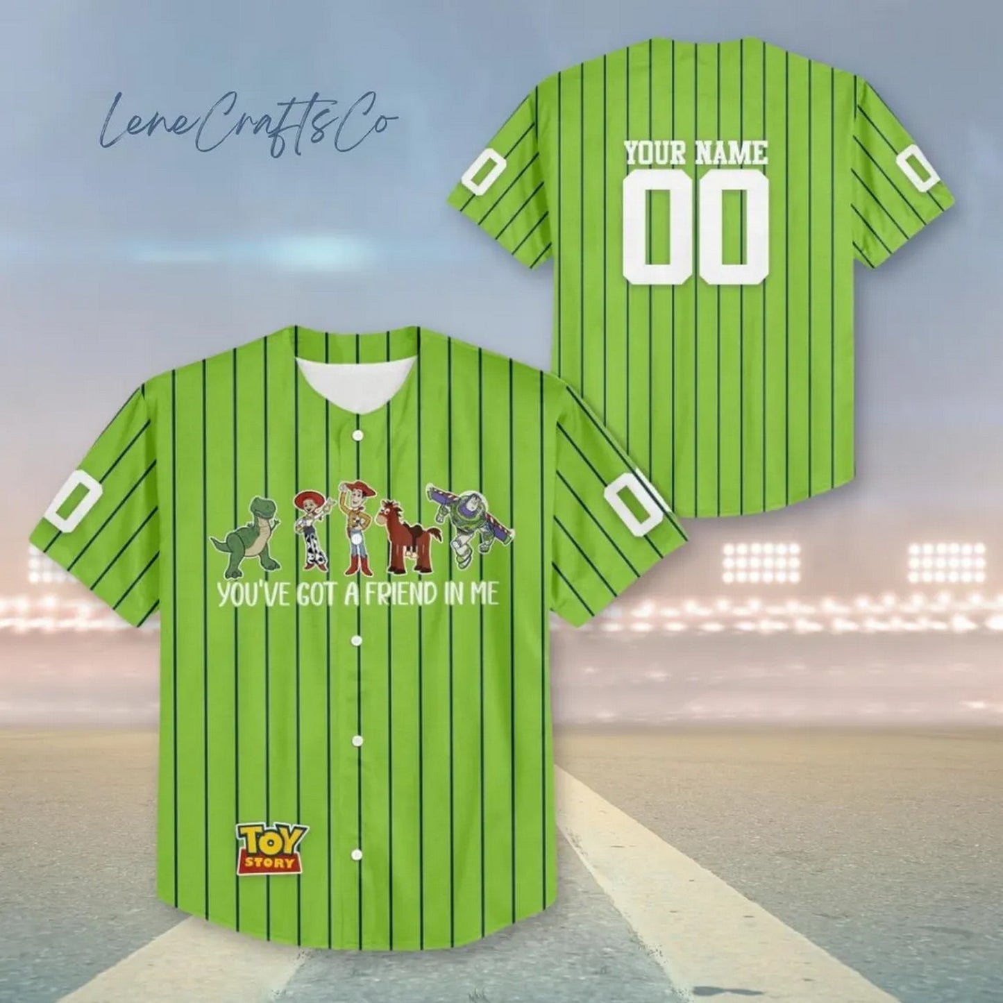 Custom Name Toy Story Characters Friends Green Baseball Jersey