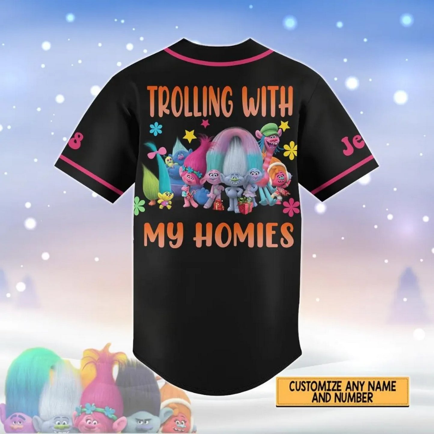 Custom Name Trolls Band Together Black Baseball Jersey