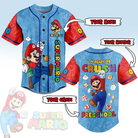 Custom Name & Number Baseball Jersey Funny Super Mario