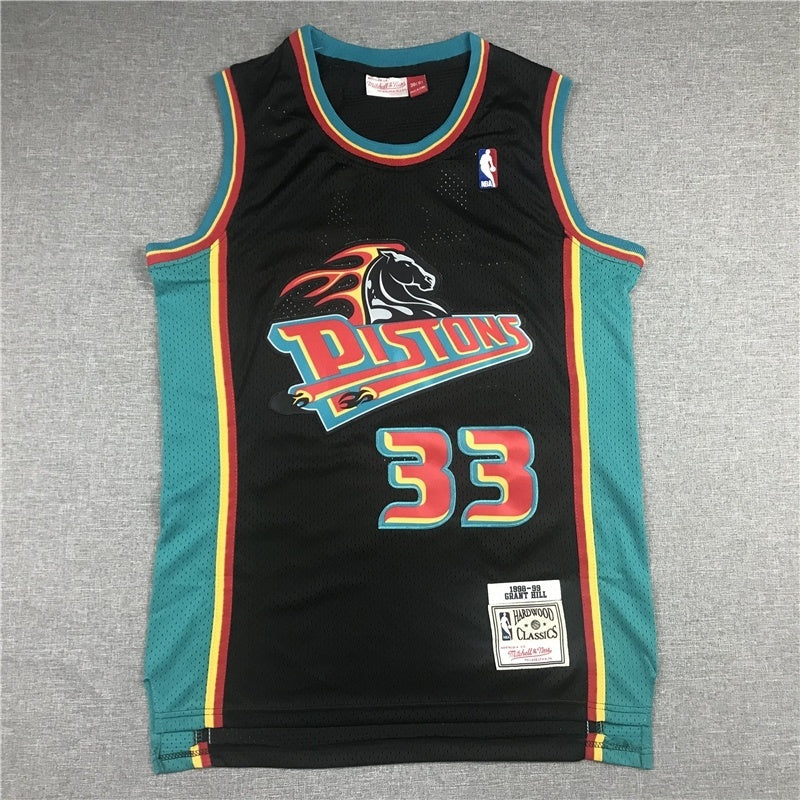 detroit pistons #33 grant hill Pistons 33 Black Retro Logo Style 3
