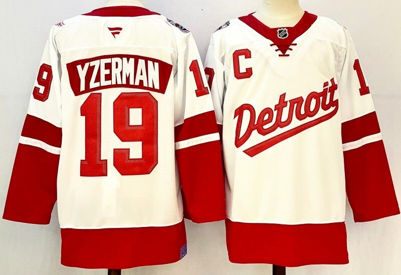 detroit red wings #19 steve yzerman white red 2024-25 with c patch