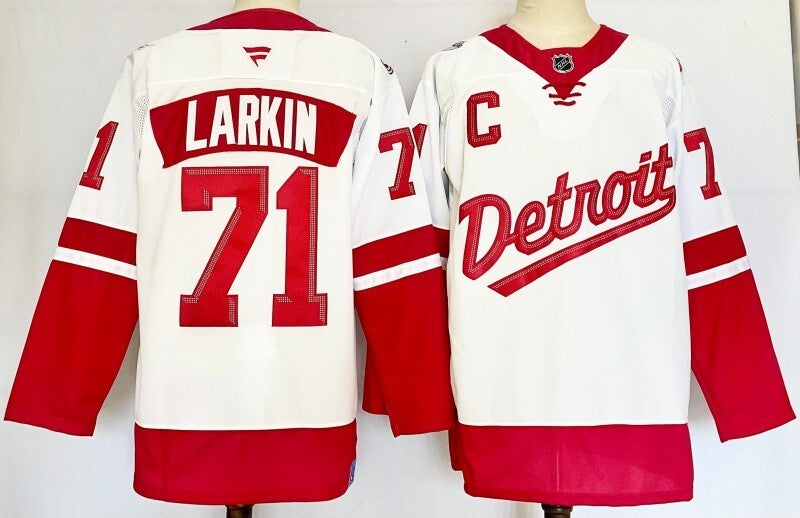 detroit red wings #71 dylan larkin white red 2024-25 with c patch