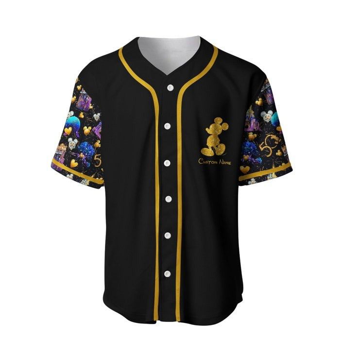 Disney 50th Anniversary Mickey Mouse Black Rainbow Unisex Cartoon Graphic Casual Outfit Custom Baseball Jersey Gifts for Fans - lylyprint.com