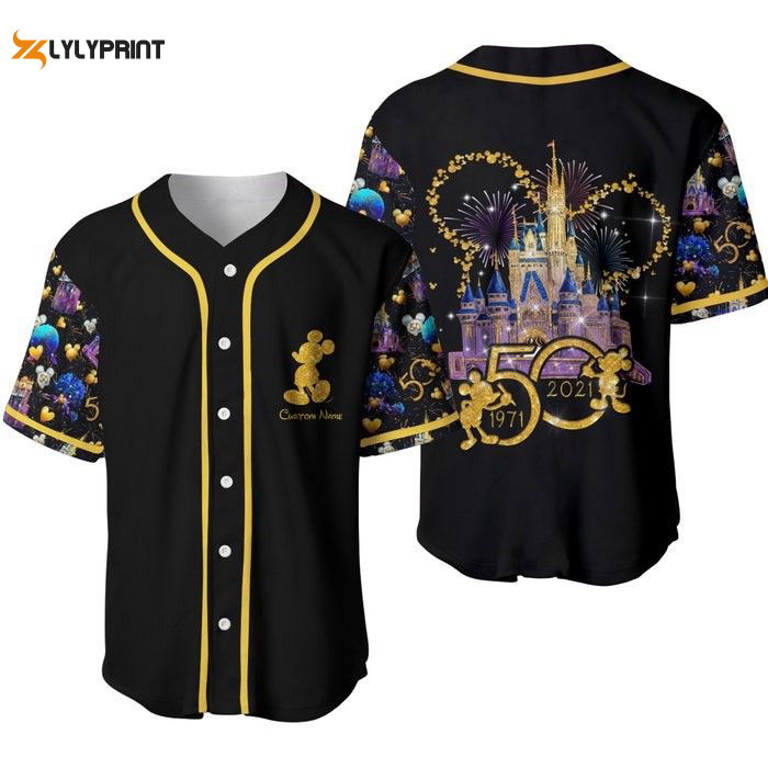 Disney 50th Anniversary Mickey Mouse Black Rainbow Unisex Cartoon Graphic Casual Outfit Custom Baseball Jersey Gifts for Fans - lylyprint.com