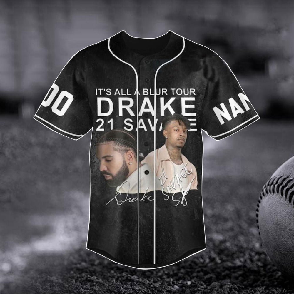 Drake 21 Savage Baseball Jersey All A Blur Tour Shirt 2023 Music Concert Merch - Aopprinter