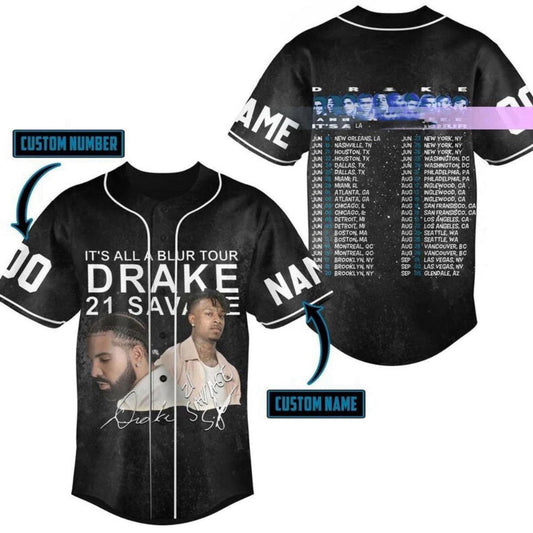 Drake 21 Savage Baseball Jersey All A Blur Tour Shirt 2023 Music Concert Merch - Aopprinter