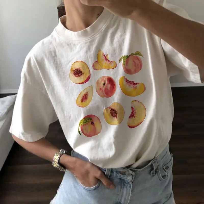 each T-Shirt Vintage Graphic Fruit Shirt Aesthetic Fruit Shirt Boho Shirt Fruit Tee Peach Shirt Peach Graphic T-Shirt Gift For Women squeezeshirtorange