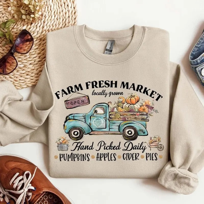 farm Fresh Pumpkin Sweatshirt, Fall Crewneck Sweatshirt, Pumpkin Shirt Unisex