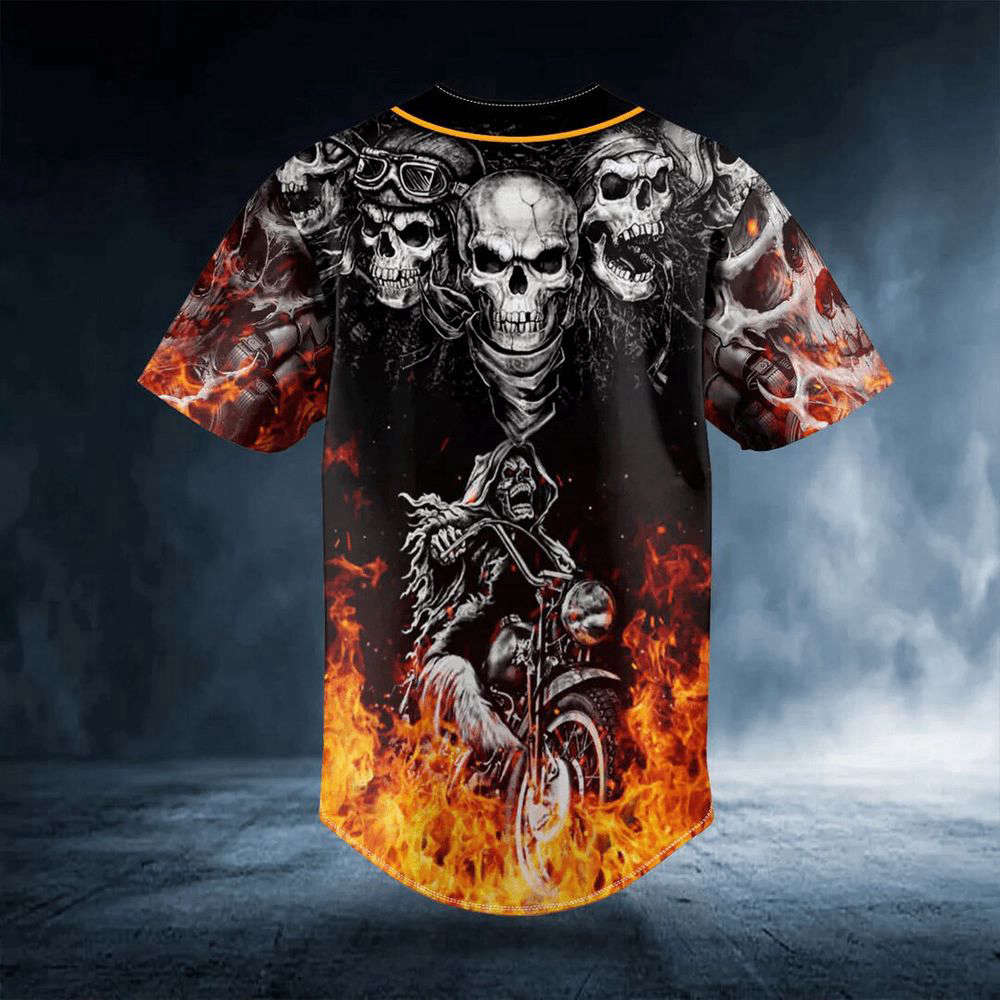 Fire Ghost Rider Biker Skull Custom Baseball Jersey For Men Women, Men's Baseball Jersey For Men Women -... (Image 3)