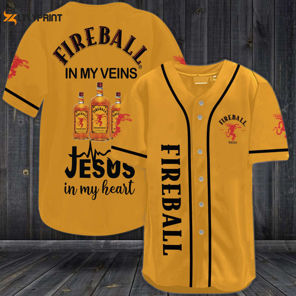 Fireball In My Veins Jesus In My Heart Baseball Jersey - lylyprint.com