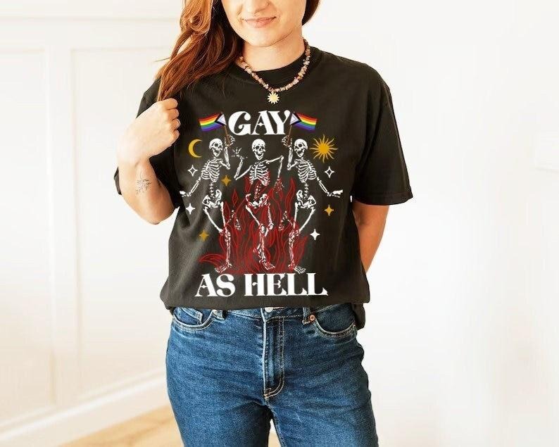 gay as hell shirt | lgbtq pride shirt | queer halloween | skeleton boho aesthetic | goth gay | goth lgbtq | anti patriarchy | queer as hell T-shirt, sweater and Hoodie