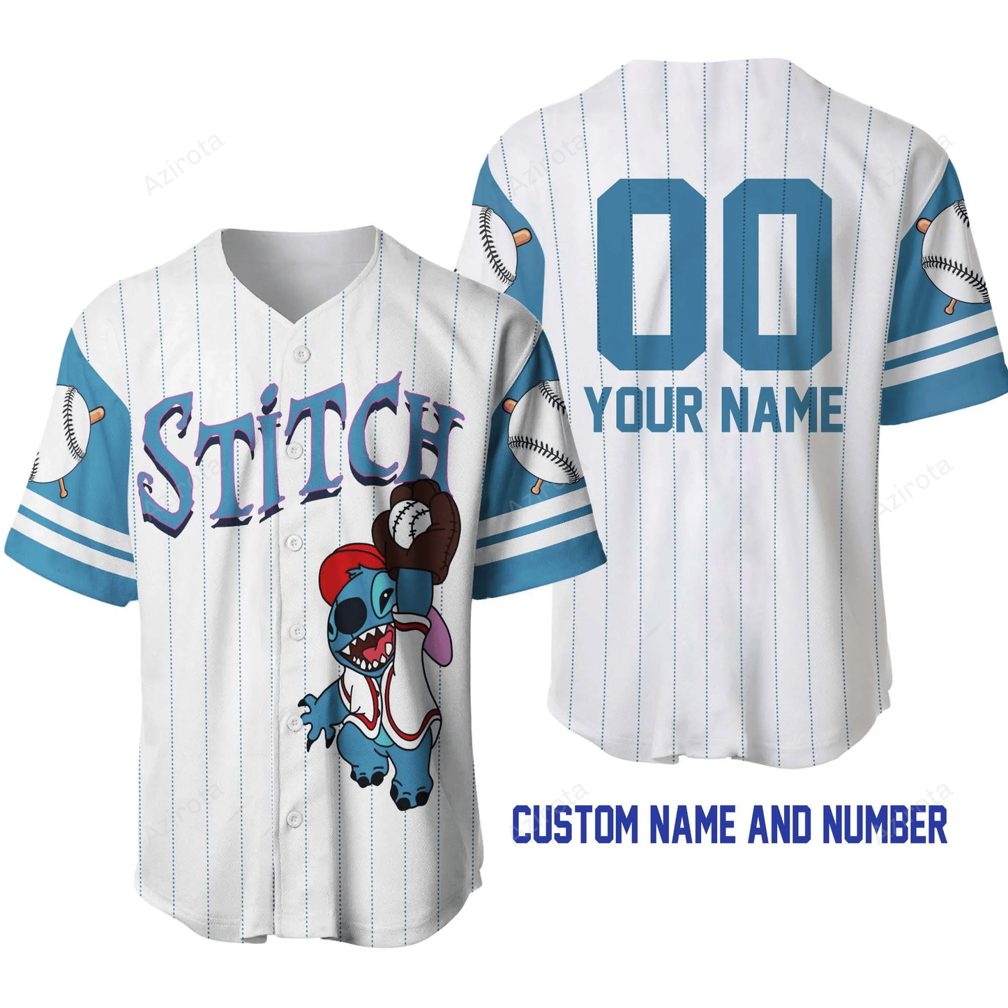 Stitch White Blue Disney Unisex Cartoon Graphic Casual Outfits Custom Personalized Baseball Jersey