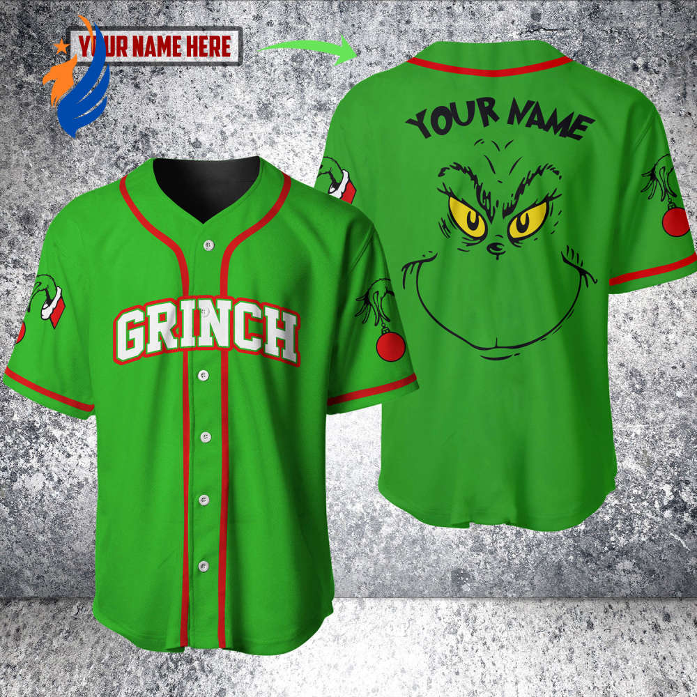 Grinch Face Personalized Name Baseball Jersey - Bafud