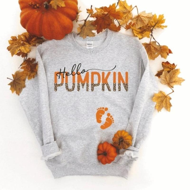 hello pumpkin pregnancy sweater - hello pumpkin pregnancy announcement sweatshirt - fall pregnancy sweaters - fall pregnancy shirt -pullover Light