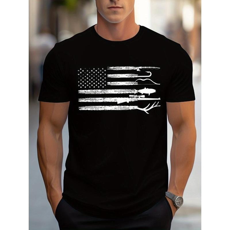 hunting Printed T-Shirt Men's Casual Style Summer and Autumn Slightly Elastic Round Neck T-Shirt Made in USA