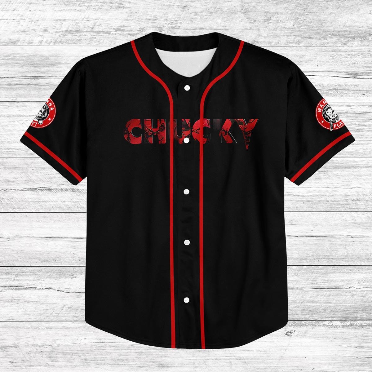 Custom Chucky Baseball Jersey, Kids Youth Adult Horror Jersey, Personalized Halloween Shirt, Scary Movie Costume Jersey Tee