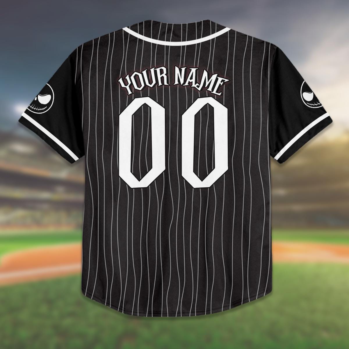 Custom Birthday Baseball Jersey, Jack Skellington Pinstripe Shirt, Personalized Name Number, Spooky Birthday... (Image 3)