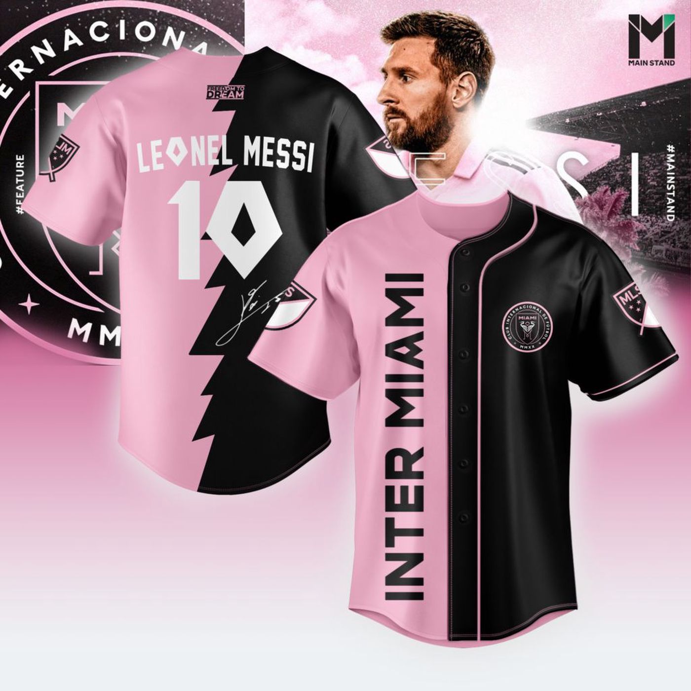 Inter Miami Leo Messi Black And Pink Baseball Jersey Gift for Men Women - Bafud