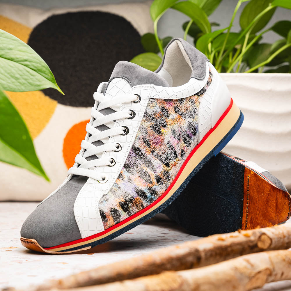 66-250-GRY LEO Sueded Italian Goatskin Sneakers Grey Multi
