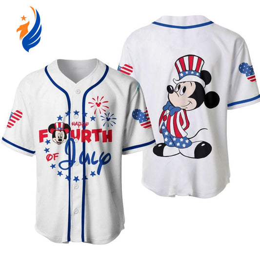 Mickey Mouse 4th Of July Baseball Jersey - Disney Cartoon Graphics 3D Print Unisex - Bafud