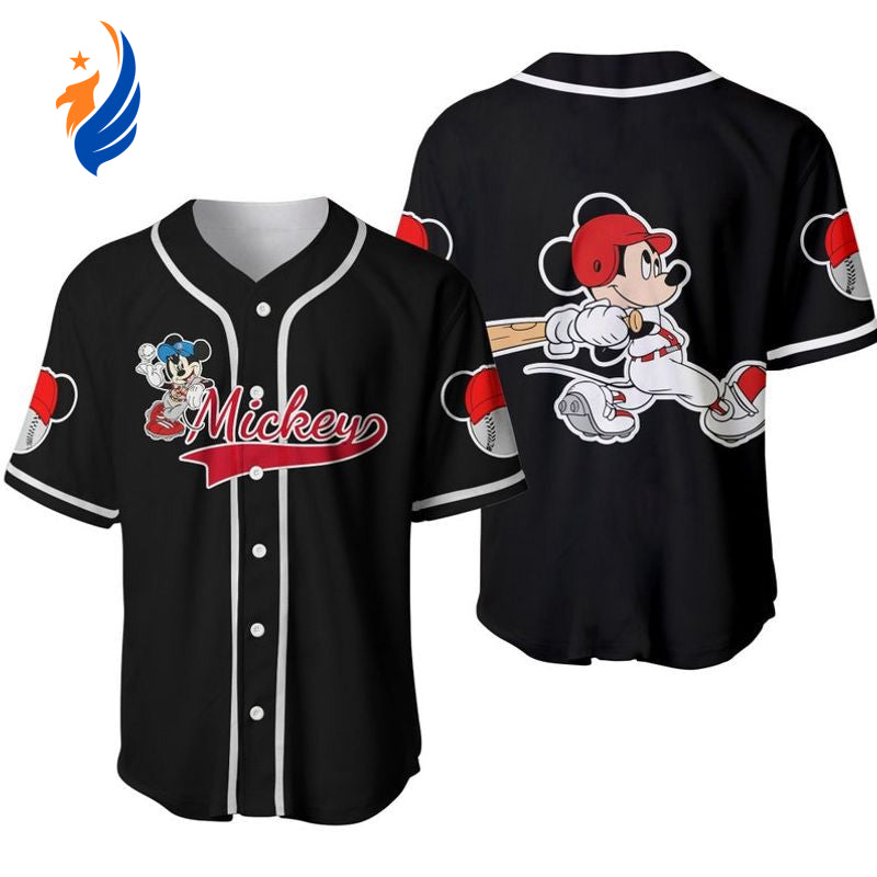Mickey Mouse Baseball Jersey - All Over Print 3D Unisex Shirt in Black Disney Cartoon Graphics - Bafud