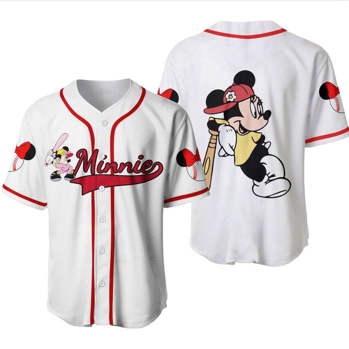 Minnie Mouse White Red Disney Unisex Cartoon Graphic Casual Outfits Custom Baseball Jersey Gifts for Fans - lylyprint.com